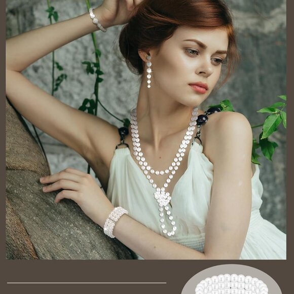 8 Pcs Faux Pearl Jewelry Set include Necklace Earrings Bracelets Women Gift - Picture 5 of 7